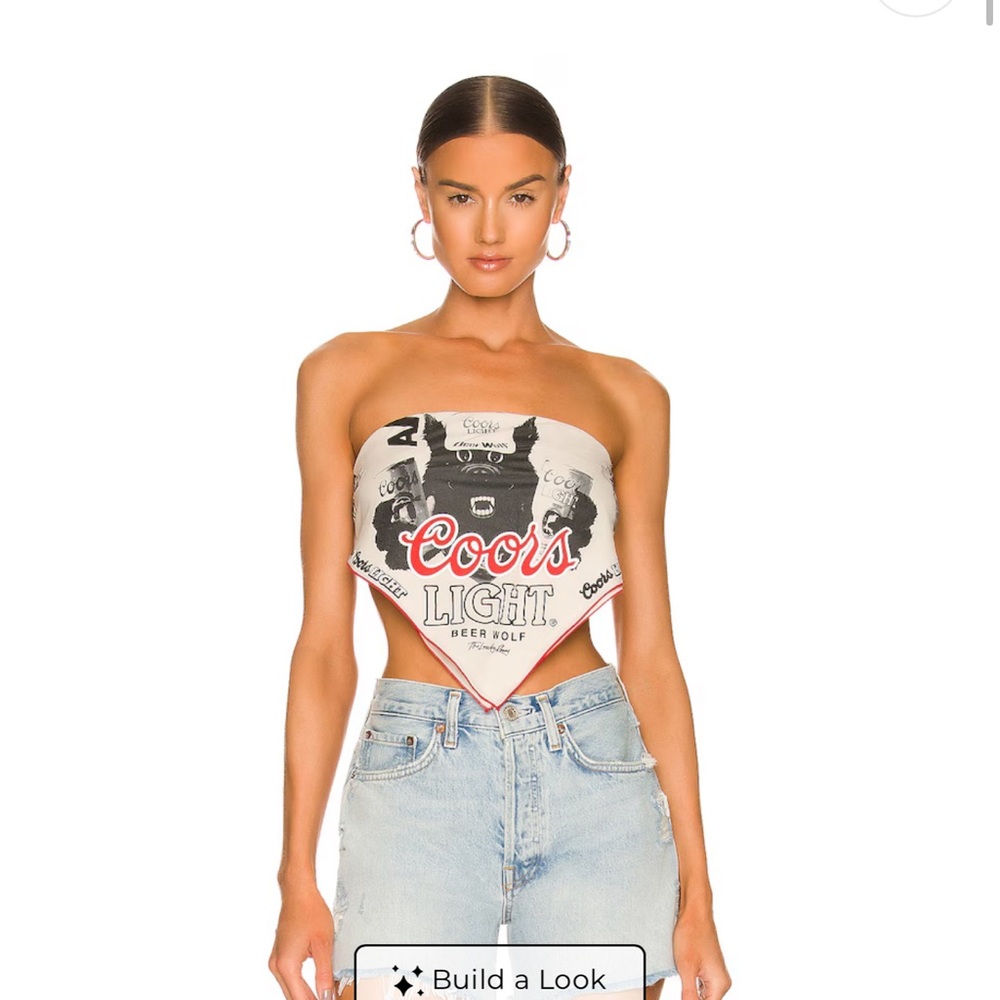 REVOLVE Coors Light Graphic Crop Top in Black, White, and Red
